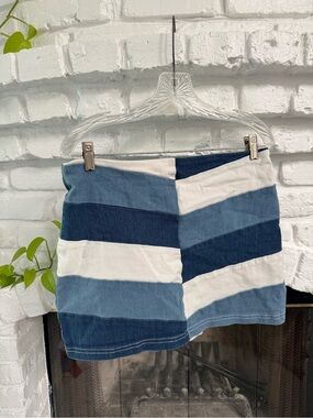 Altar'd State Blue and White Striped Patchwork Mini Skirt